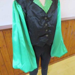 Adult Black waistcoat style top with fitted green sleeves
