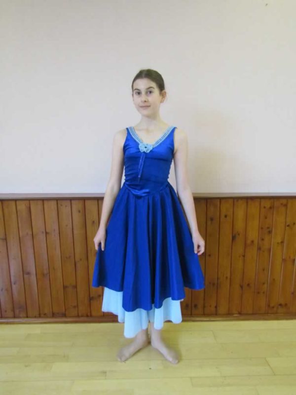 Blue velour top attached light and dark blue skirt