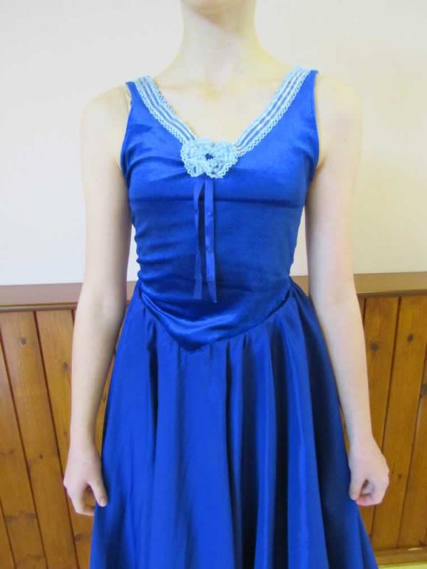 Blue velour top attached light and dark blue skirt