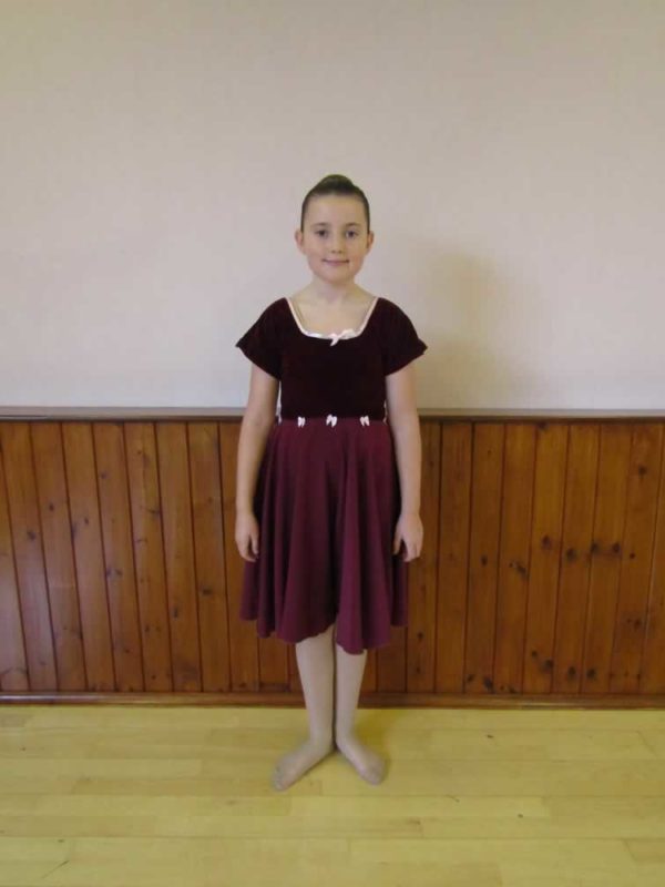Child Burgundy velour top with attached skirt