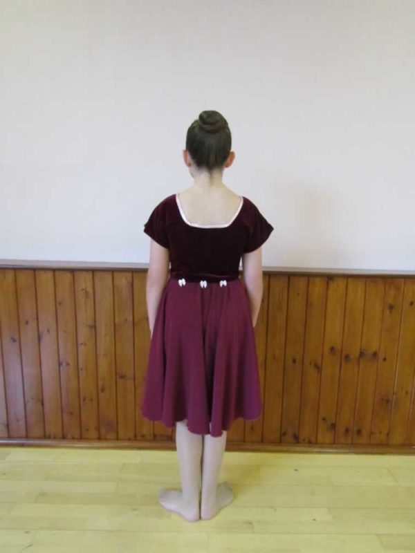 Child Burgundy velour top with attached skirt